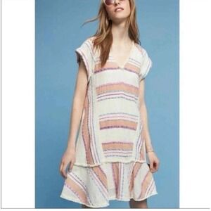 ANTHROPOLOGIE Holding Horses Elira Striped Fringe Mini Dress Womens XS Bohemian